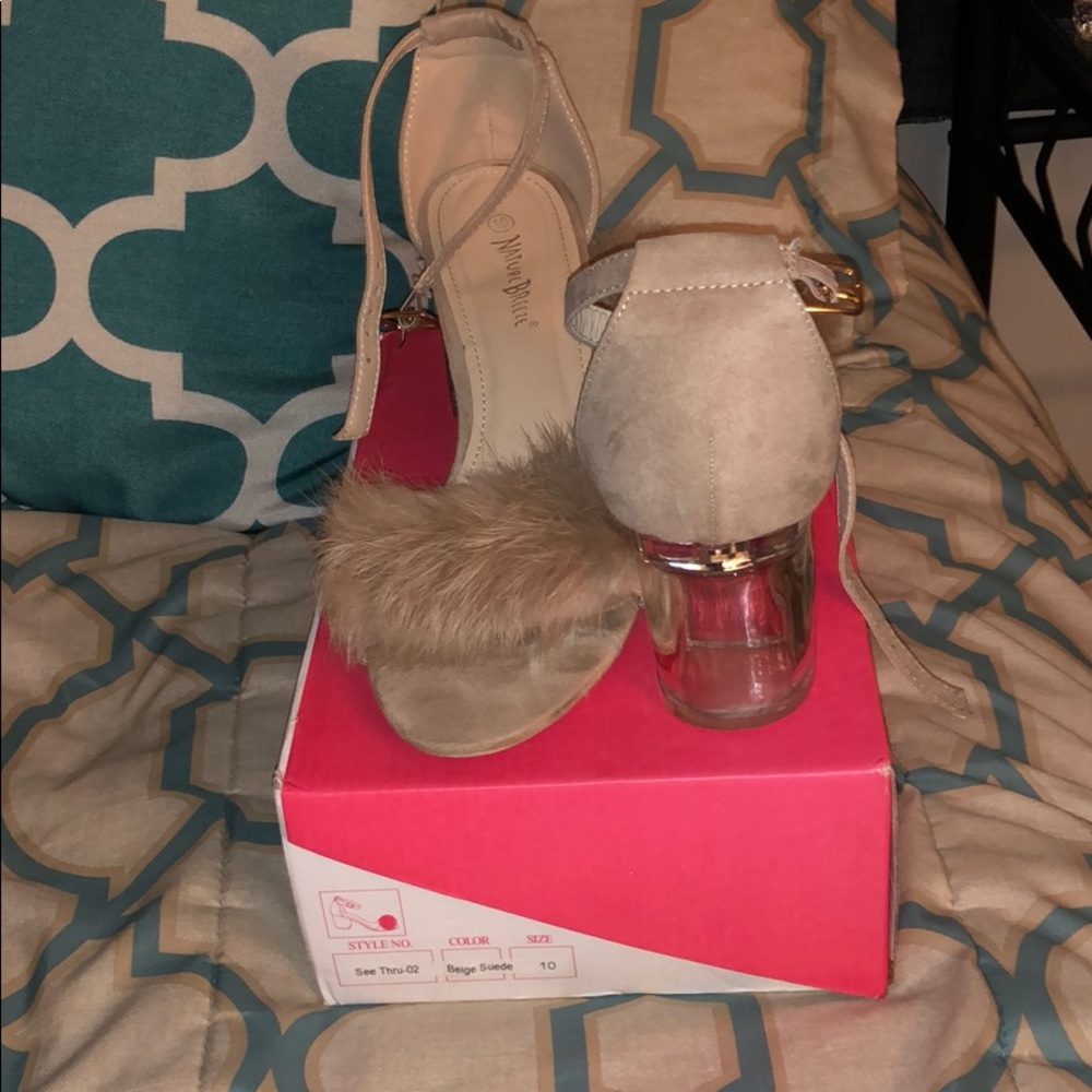 Block fur strap heels